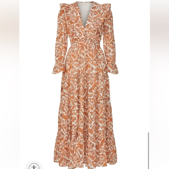 Maje Paisley Ruffled Maxi Dress Orange - Picture 5 of 12